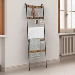 Blanket Ladder Shelf for Living Room, 5-Tier Wall Leaning Towel Rack