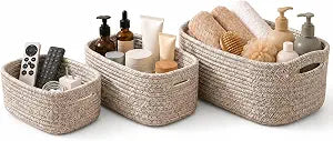 3-Pack Woven Storage Baskets, 3 Sizes Cotton Rope Organizer Bins