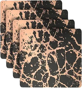 Dainty Home Placemats Dining Table Place Mats, Kitchen Mat Decor for Washable Heat Resistant Non Slip Set of 4 Marble Square 15 X in Black Rose Gold (4MC1515BK)