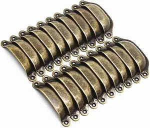 Vintage Cup Pulls Apothecary Drawer Pulls Cabinet Bureau Handles, 20-Pack