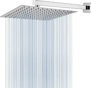 Voolan All Metal Shower Head with Extension Arm, Stainless Steel Waterfall Rainfall Showerheads, High Flow Bathroom Square Rain Shower Head (12 Shower Head with 16 Shower Arm, Chrome)
