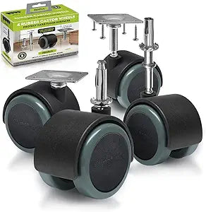Slipstick CB681 2 Inch Floor Protector Rubber Caster Wheels (Set of 4) 5/16 Inch Stem or Top Plate Mounting Options - Black/Gray Green