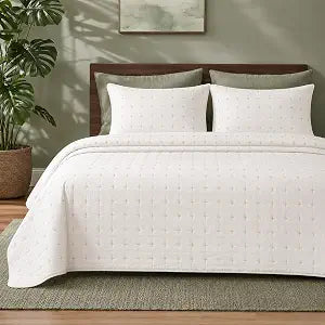 100% Cotton Quilt Set Queen Size, Embroidered Cross Design, 3-Piece