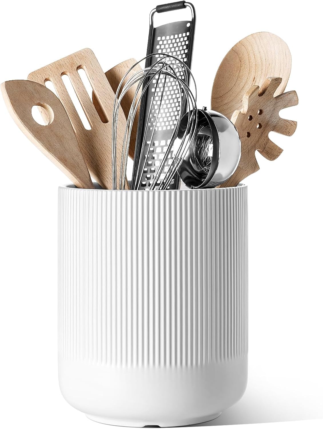 LE TAUCI Large Ceramic Kitchen Utensil Holder for Countertop, White
