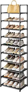 Kitsure Shoe Rack - 10-Tier Shoe Organizer with Detachable Fabric Shelves & Metal Frame, Tall Shoe Rack for Closet, Entryway, Living Room, 16.9" Wide - 10 Tier, Black