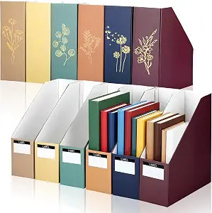 6 Set Floral Cardboard Magazine File Holder with Label for Classroom