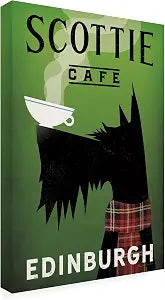 Wrapped Canvas Wall Art - Ryan Fowler 'Scottie Cafe' Wall Art for Living Room, Bedroom, or Office Dcor - 12x19