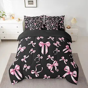 Feelyou Bowknot Comforter Set Coquette Bows Bedding Set Twin Size 7 Pieces