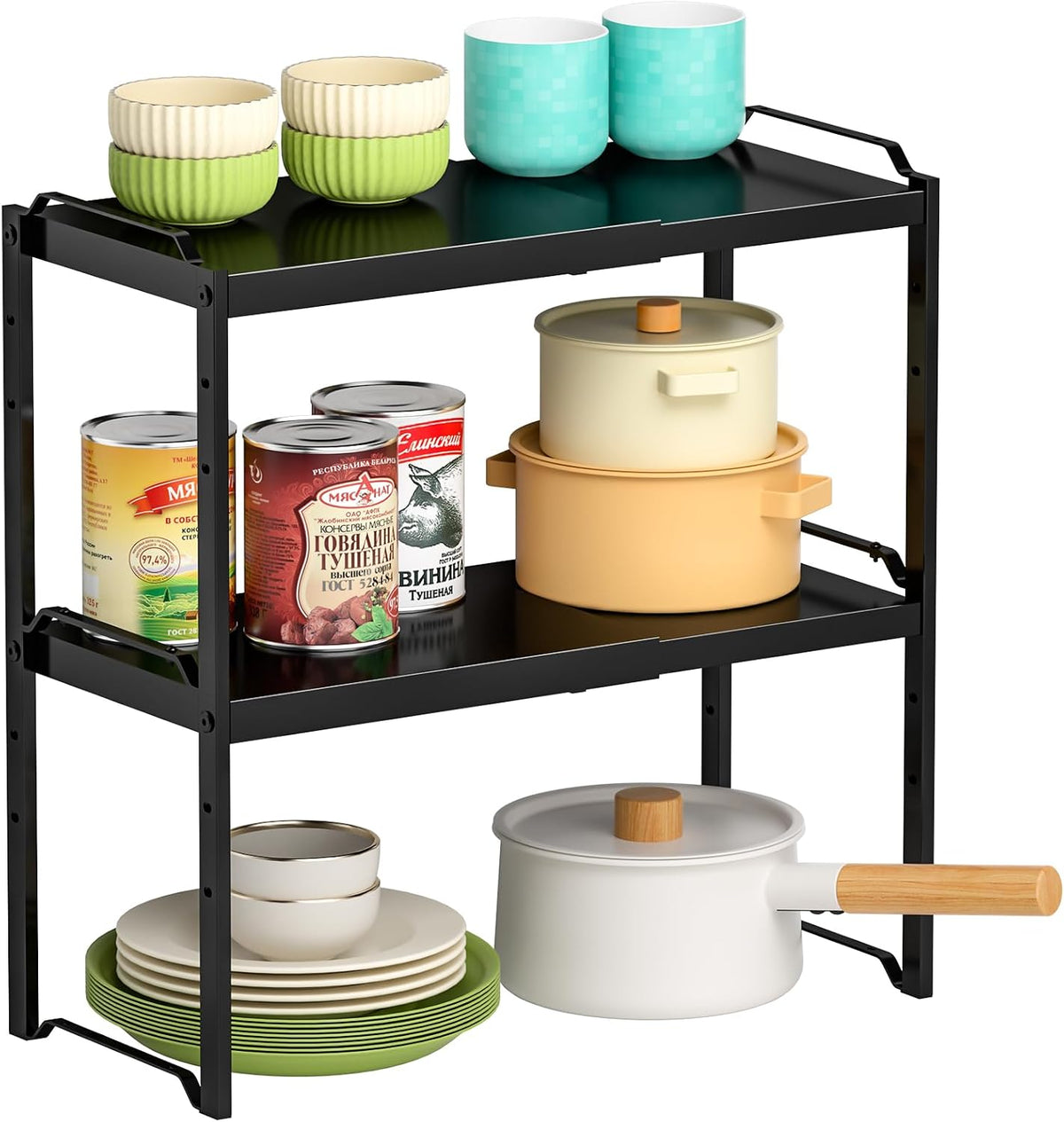 Expandable Cabinet Shelf Organizer, Metal Kitchen Countertop Storage Shelf