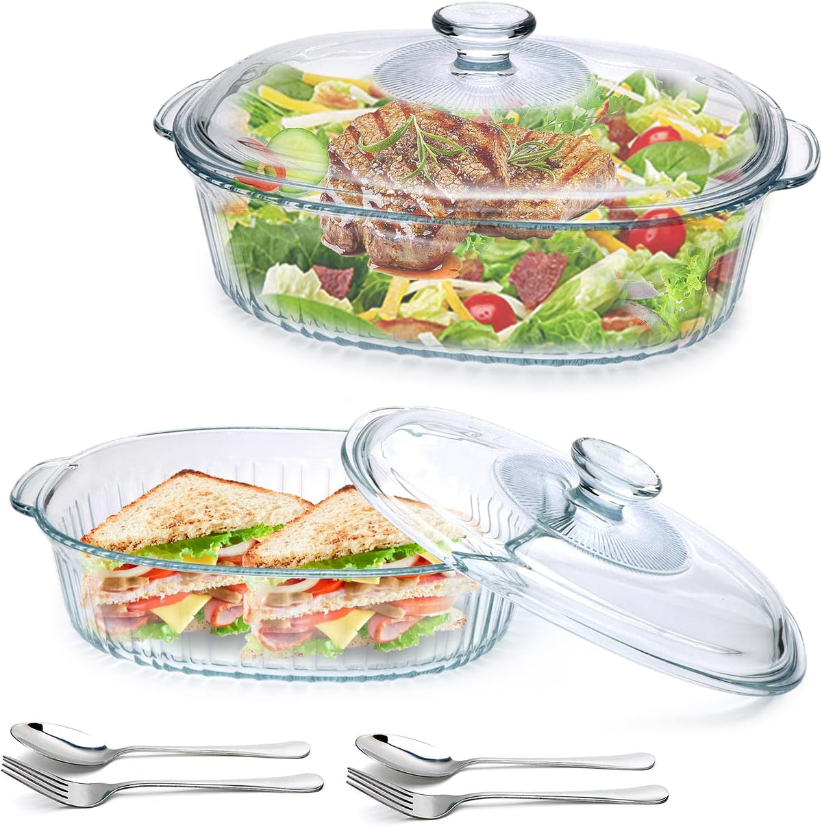 2 Pack Glass Casserole Dish with Lid, 1.9 Qt and 3 Qt