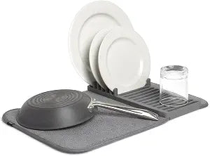 Umbra Udry Dish Drying Rack, Folding Dish Drainer Mat, Mini, Dark Grey