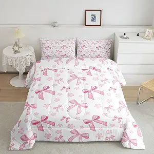 Feelyou Kids Pink Bowknot Comforter Set Twin Size for Boys Girls