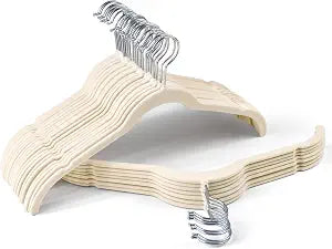 Sishynio Velvet Hangers 30 Pack, Non-Slip Slim Felt Clothes Hangers Beige