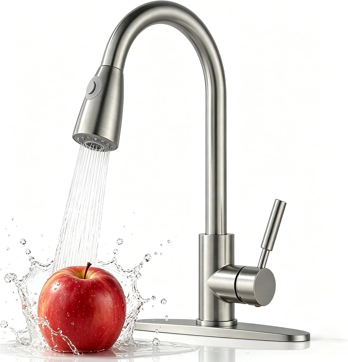 Comllen Kitchen Faucet with Pull Down Sprayer, Modern Brushed Nickel Faucets for Kitchen Sink, Stainless Steel Single Handle Pull Out Kitchen Sink Faucet with Deck Plate