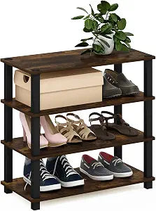 Furinno Turn-S-Tube 4-Tier Shoe Rack, Amber Pine/Black