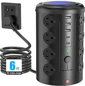 6FT Power Strip Tower Surge Protector, 16 WideSpaced Outlets & 5 USB Ports