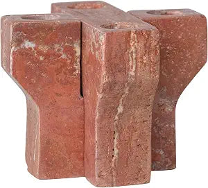 Red Travertine Interlocking Taper Holder (Holds 4 Tapers) (Each One Will Vary)