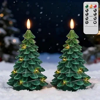 Flameless Christmas Tree Candles with Remote Timer, String Lights