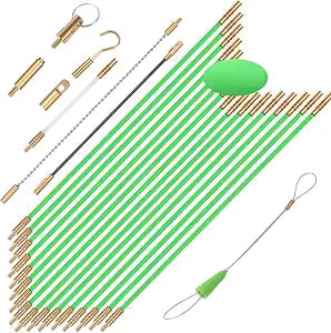 FTIHTRY 45FT Fiberglass Running Electrical Wire Cable Glow Rods Wire Pulling, Fish Rods Electrical Kit with 8 Different Attachments and Fish Tape Wire Puller Kit