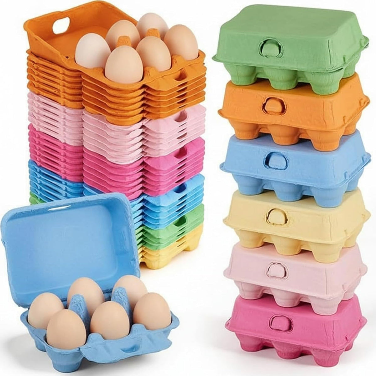 Rtteri 48 Pieces Colored Paper Pulp Egg Cartons 2 x 3 Colorful Style Vintage Blank Egg Cartons for Fresh Duck Quail Storage Kitchen Family Farmhouse