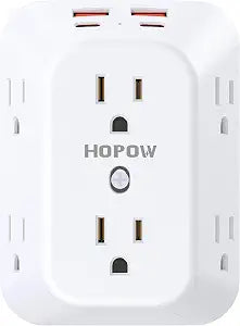 Outlet Extender, 6 Outlets, 2A2C, 1050J, USB Wall Charger, 1875W/15A