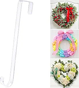 15" Clear Wreath Hanger for Front Door, Invisible Over The Door Hook