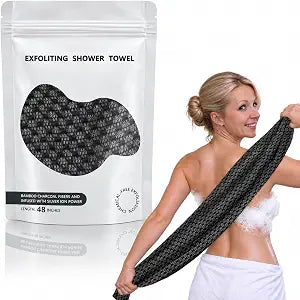 Exfoliating Shower Towel 48" Silver Ion Infused,Premium Scrub Wash Cloth for Body Face, Exfoliating Washcloth for Men and Woman (Black1)