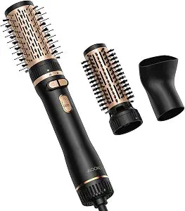Rotating Hair Dryer Brush, Blow Dryer Brush with 2 Brushes (1.5" & 2") and Concentrator, Fast Drying, Straightening & Volumizing, Gold
