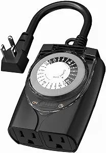 HBN Outdoor Timer Outlet Waterproof, 24 Hour Mechanical Light Timers for Electrical Outlets Outdoor Weatherproof, 2 Grounded Outlets for Christmas Lights, Holiday Decorations, 15A 1/2HP