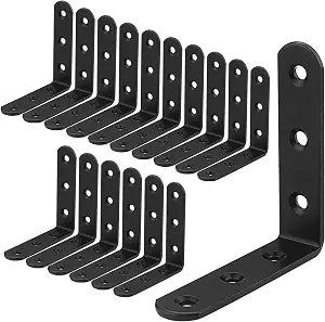 16 PCS Black L Brackets for Wood, 4" x 4" Corner Bracket Heavy Duty L Corner Brace Metal Right Angle Brackets for Shelves, Furniture, Bedframe, Cabinet, Drawer, Chair, Thickness 3MM