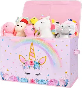 WERNNSAI Unicorn Toy Box - Collapsible Oxford Storage Bin with Handles 25" x 13" x 16" Toys Clothes Books Chest Organizer Cube with Flip-top Lid for Girls Kids Bedroom Nursery Living Room