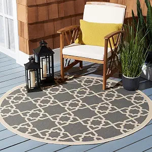 SAFAVIEH Washable Rug Outdoor Courtyard Collection - 5'3" Round, Grey & Beige, Non-Shedding & Easy Cleaning, Ideal for Patio, Backyard, Mudroom (CY6032-246)