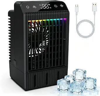 Portable Air Conditioner with LED Display, 1000ML Mini AC Air Conditioner 4-in-1 Air Cooler Humidifier with 7 Colors Light, Timer Personal Evaporative Air Cooler Cooling Fan for Bedroom Office Home