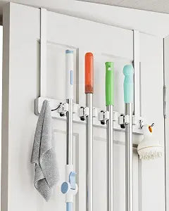 BS-VOG Over the Door Broom and Mop Holder, Broom Hanger, 4 Slots & 4 Hooks