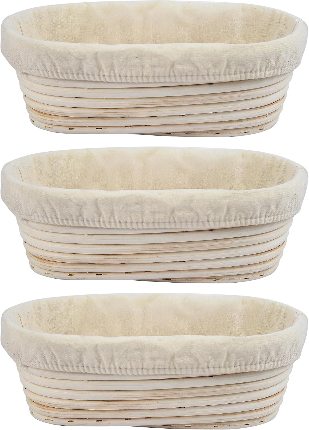 3Pcs Banneton Bread Proofing Basket, 10 inch Oval Banneton Basket,Sourdough Proofing Basket,Bread Bowl Handmade Rattan Baskets and Liners for Professional & Home Sourdough Bread Baking