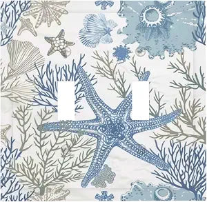 ROUGUI Decorative Switch Plate Covers Blue and White Starfish Sea life 2 Gang Wall Plate Double Toggle Light Switch Cover Plate Electric Dual Device Electrical Faceplate for Bathroom Bedroom Decor