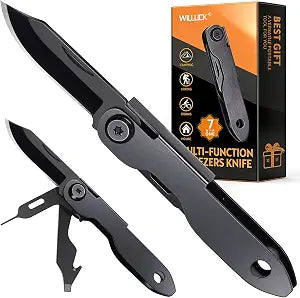 Christmas Stocking Stuffers, Small Pocket Multitool Knife for Men - 7 in 1 EDC Box Cutter with Tweezers, Everyday Carry Essential with Keyhole, Camping Gear, Fathers Day Dad Gifts for Men Birthday