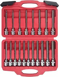 AMM 3/8 Inch Drive Extra Long allen hex bit socket set,19-Piece Standard SAE & Metric Allen socket set, S2 Alloy steel, Automobile repair tools