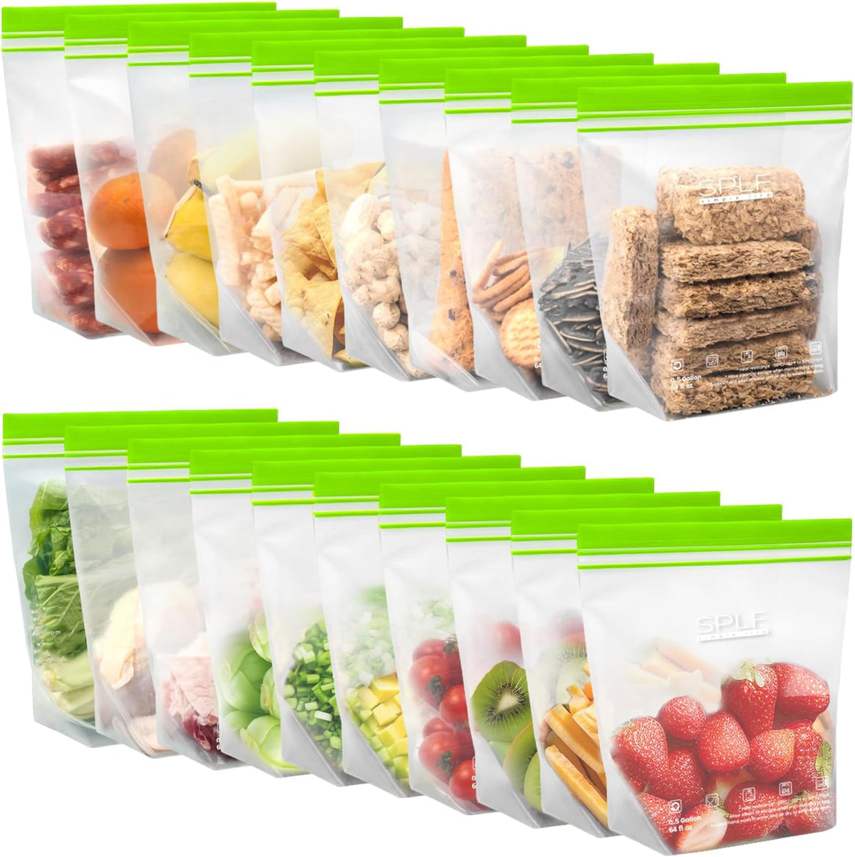 SPLF 20 Pack Reusable Half Gallon Freezer Bags Dishwasher Microwave Safe