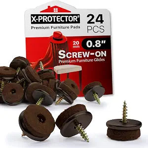 Screw-On Felt Furniture Pads X-Protector 24 PCS - 0.8 Premium Chair Glides