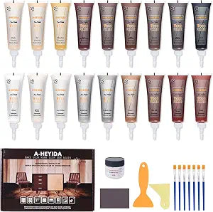 Wood Furniture Repair Kit - 18 Colors Wood Filler Hardwood Laminate Vinyl Floor Repair Kit Wood Putty Cabinet Touch Up Kit - Cover Scratches, Stains, Holes for Table, Door, Veneer, Cherry, Walnut