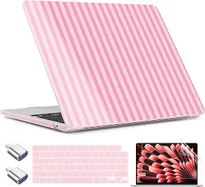 TWOLSKOO Case for MacBook Air 13 inch M5 M4 M3 M2 2026-2022, Pink Stripes