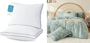 MUXHOMO Duvet Cover Queen Size, Reversible Floral Green Duvet Cover Set with Zipper Closure & Bed Pillows Standard Size Set of 2