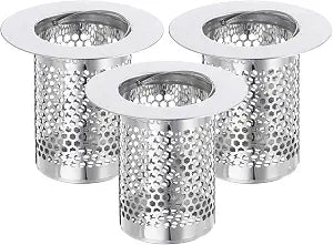 uxcell 3 Pack Shower Drain Strainer, 2" x 2" Stainless Steel Floor Drain Strainer Deep Sink Hair Catcher for Kitchen Bathroom Balcony Floor Drain, Fit Hole Size from 1.18" to 1.97"
