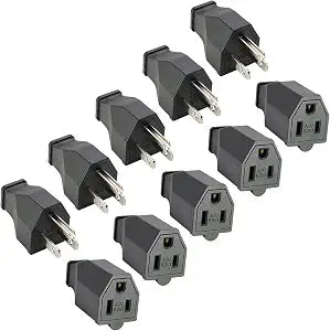 Straight Blade Plug Extension Cord Ends 15A 125V, 3Wire Male Plug and Female Connector Straight Blade Plug Replacement Electrical Extension Cord End(5 Pack)