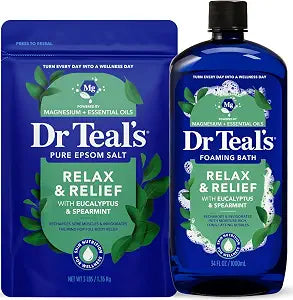 Dr Teal's Pure Epsom Salt Soak and Foaming Bath, Relax & Relief with Eucalyptus & Spearmint, Combo Pack
