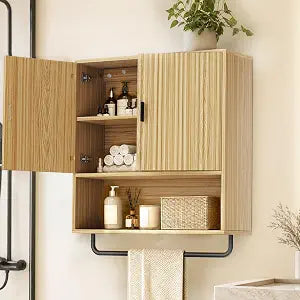 Bathroom Cabinet Wall Mounted: Over The Toilet Storage Cabinet with Adjustable Shelf & Towels Bar - 3-Tier Wood Medicine Cabines Large Space