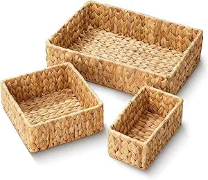 Wicker Storage Baskets Set of 3, Large and Small Wicker Pantry Baskets Set