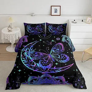 Feelyou Moon Bedding Set Twin, Bohemian Butterfly Comforter Sun and Moon Butterfly Comforter Set for Kids Boys Girls Gradient Celestial Duvet Set with 1 Pillow Case