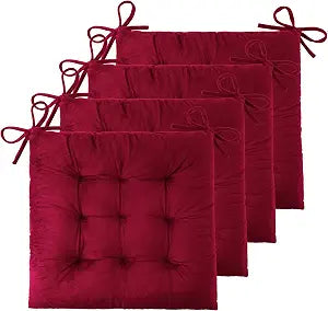 ELFJOY 4 Pack Chair Cushions for Dining Chairs with Ties Burgundy 16"x16"